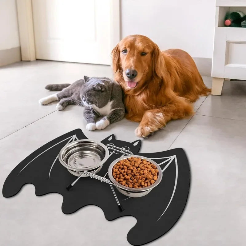 Halloween Spider Web Bat-shape Pet Feeding Mat Non-Slip Spillproof Protector Easy Clean Dining Mat Spooky Home Decor for Cat Dog LckyPet™