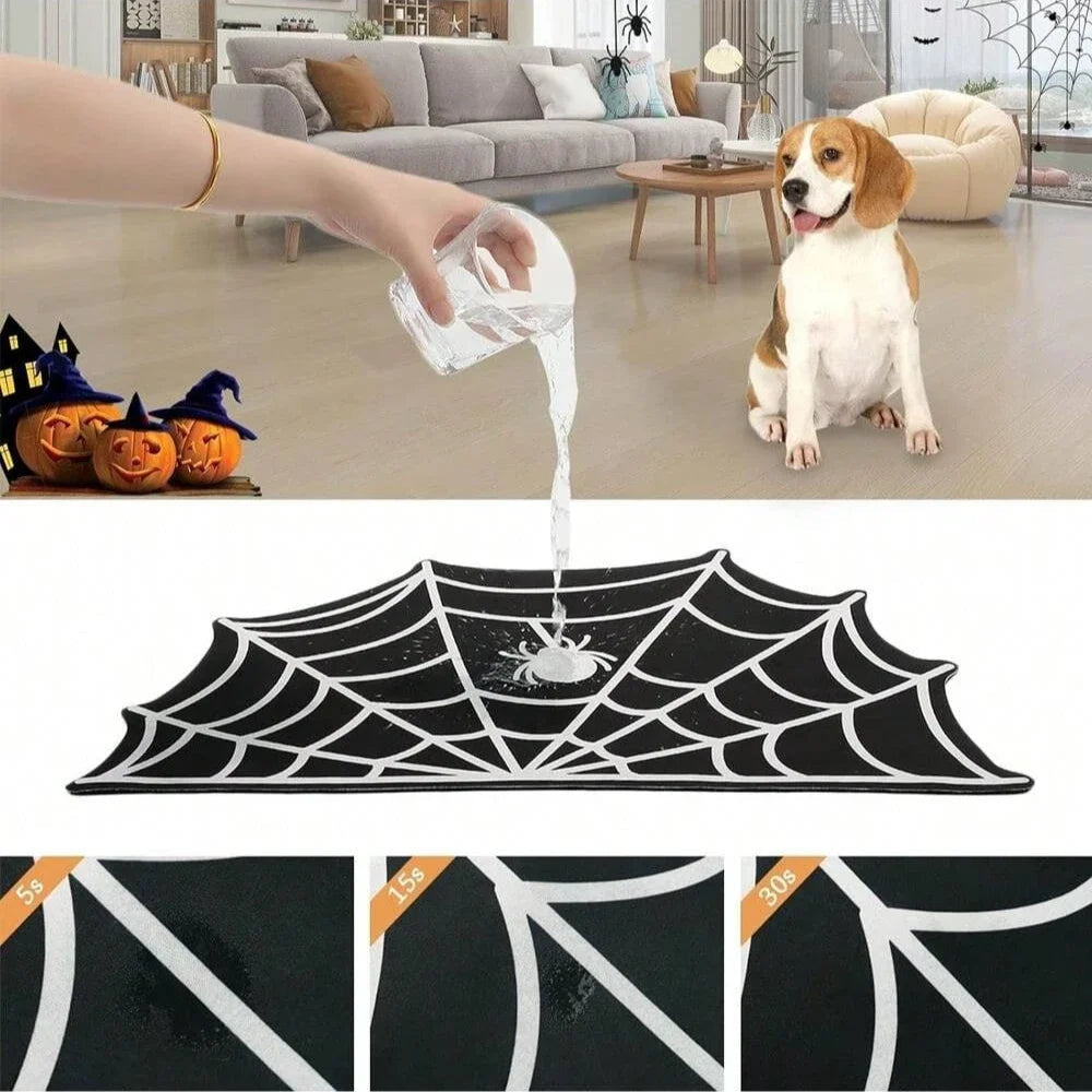 Halloween Spider Web Bat-shape Pet Feeding Mat Non-Slip Spillproof Protector Easy Clean Dining Mat Spooky Home Decor for Cat Dog LckyPet™