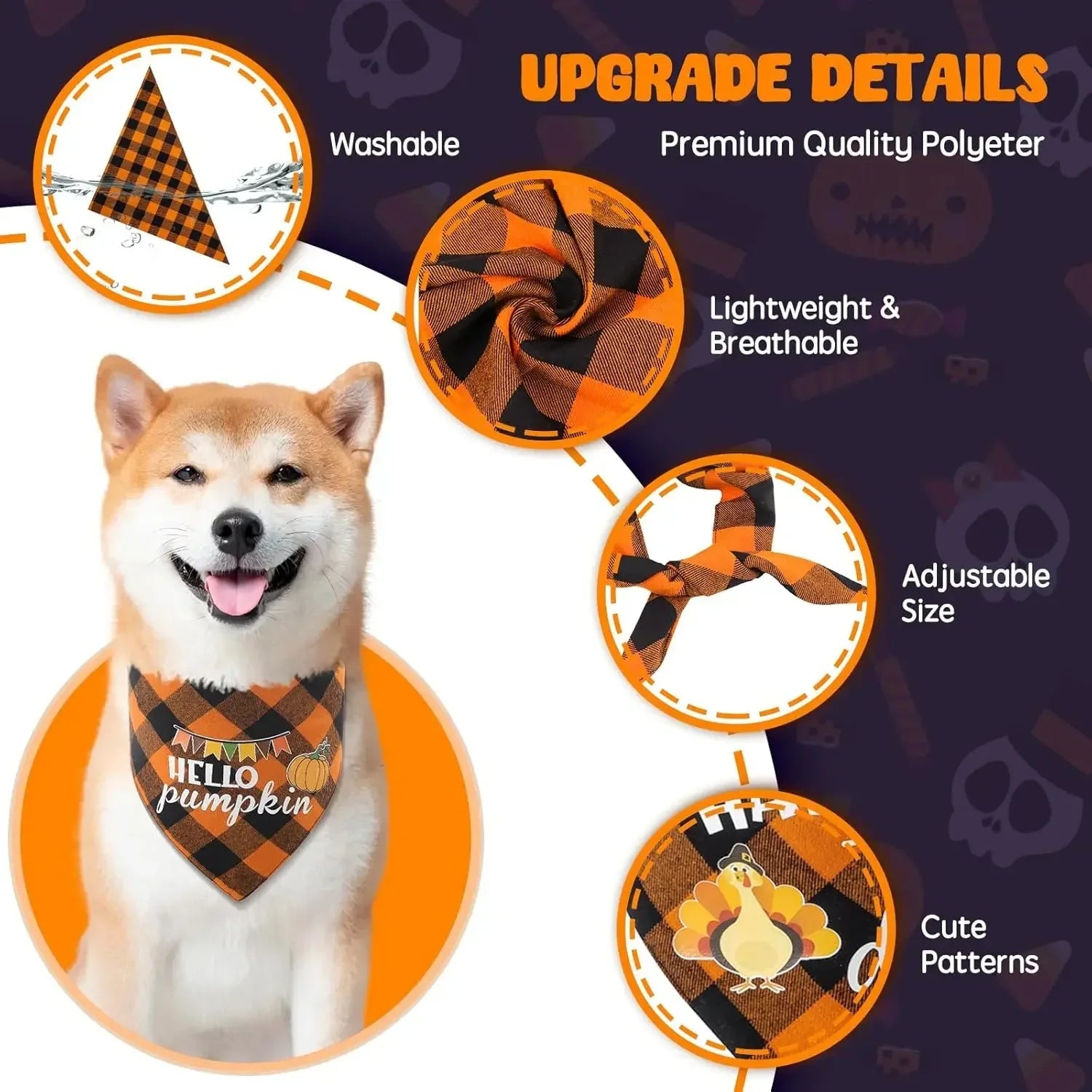 Pet Bandanas Halloween Reversible Dog Bandana Adjustable Classic Plaid Style Thanksgiving Dog Bandana Pet Accessories LckyPet™