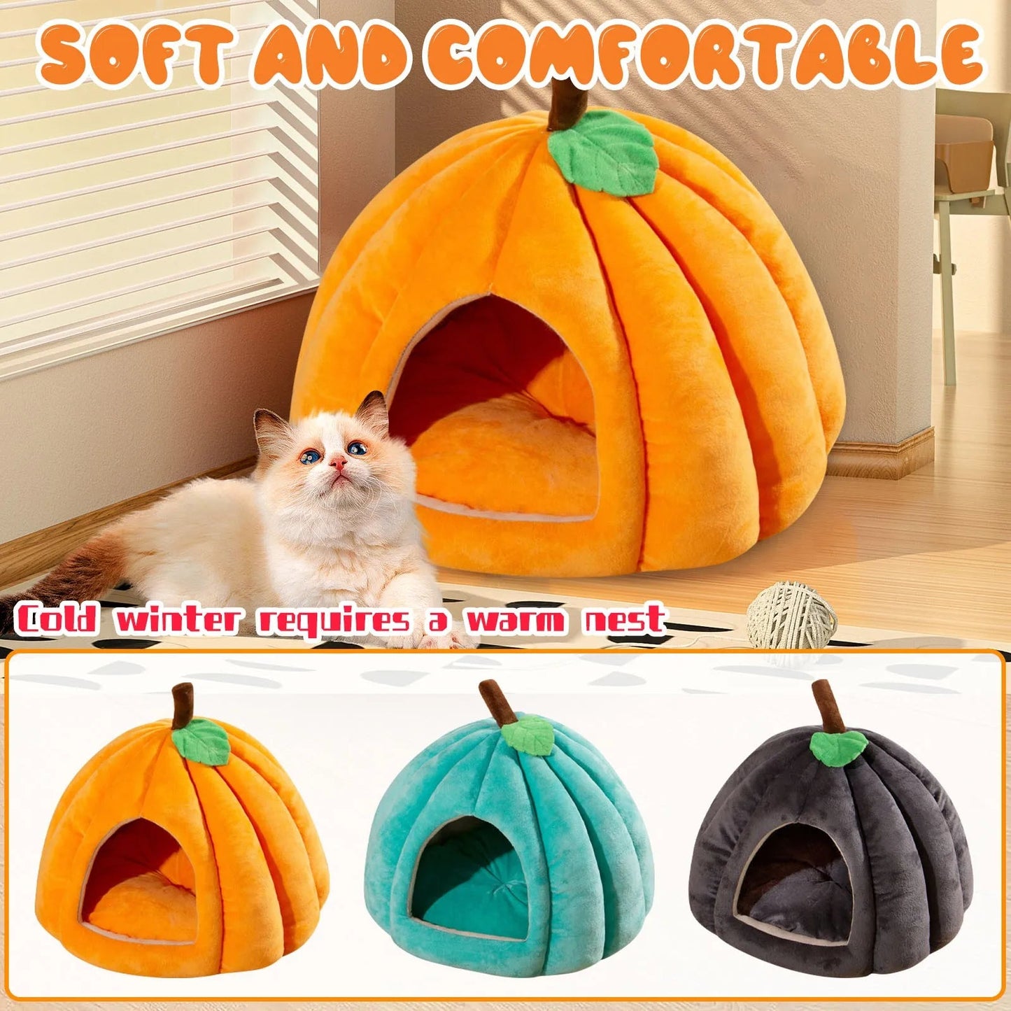 Halloween Theme Pumpkin Shape Autumn And Winter Comfy Cat And Dog Semi-enclosed Pet Bed Warm And Thick Cat And Dog House LckyPet™