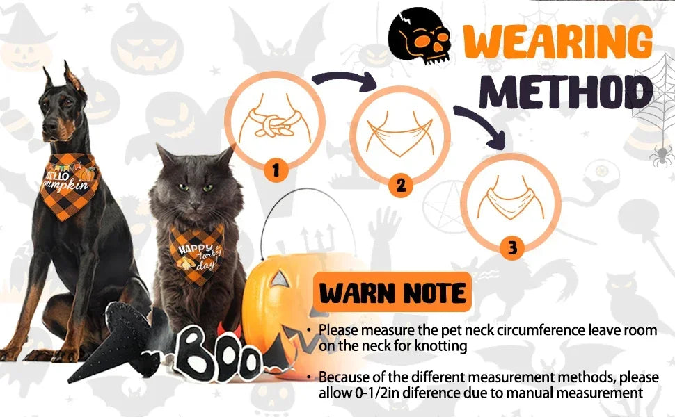 Pet Bandanas Halloween Reversible Dog Bandana Adjustable Classic Plaid Style Thanksgiving Dog Bandana Pet Accessories LckyPet™