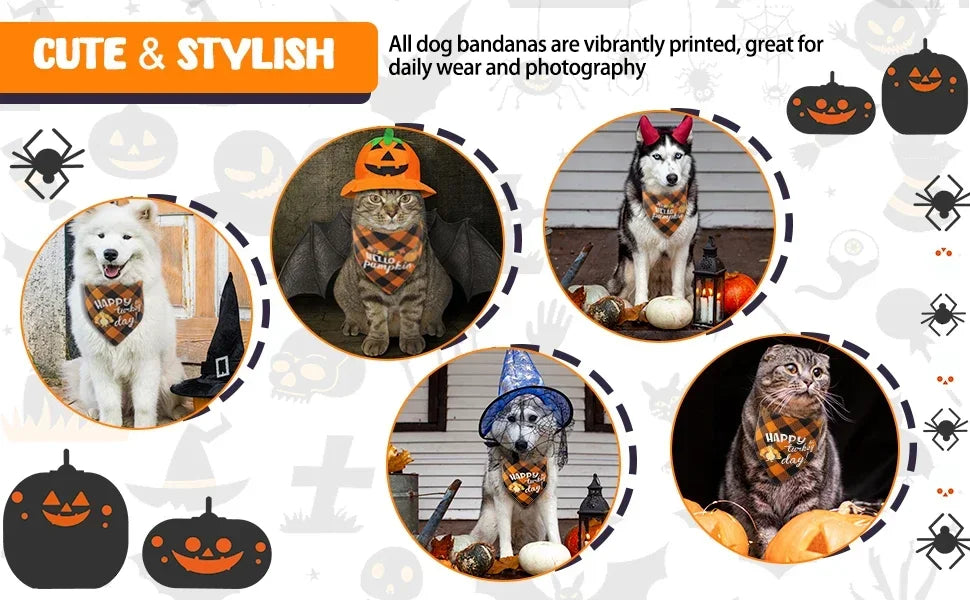 Pet Bandanas Halloween Reversible Dog Bandana Adjustable Classic Plaid Style Thanksgiving Dog Bandana Pet Accessories LckyPet™