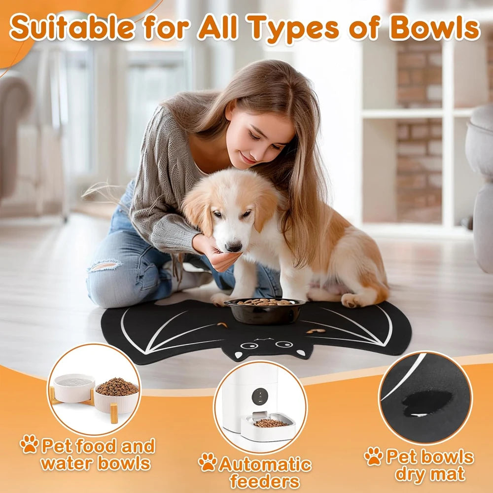 Halloween Spider Web Bat-shape Pet Feeding Mat Non-Slip Spillproof Protector Easy Clean Dining Mat Spooky Home Decor for Cat Dog LckyPet™