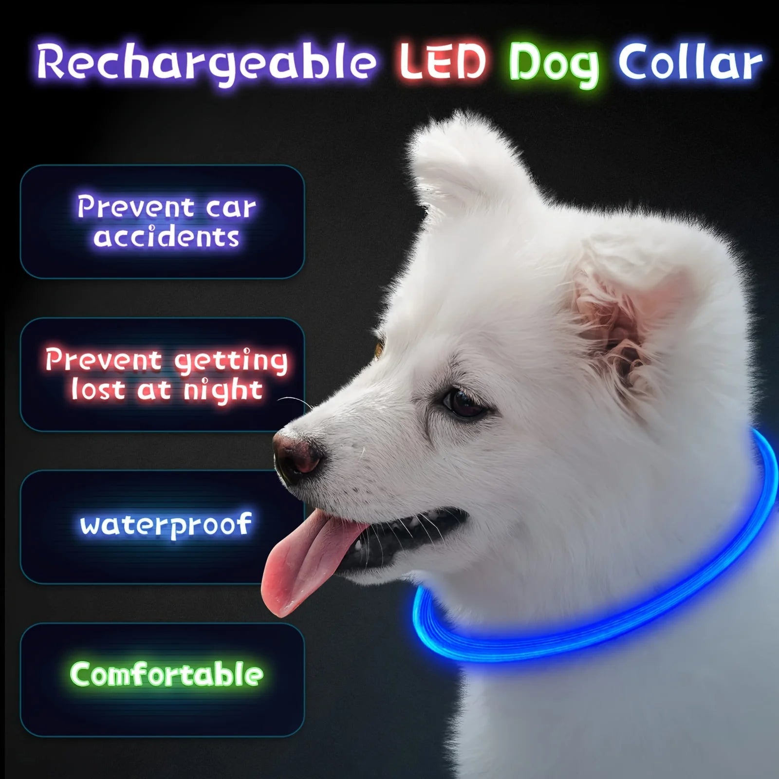 Pet Dog LED Light Collar Luminous Anti-Lost Dog Collar USB Rechargeable Dog Necklace Collar LckyPet™