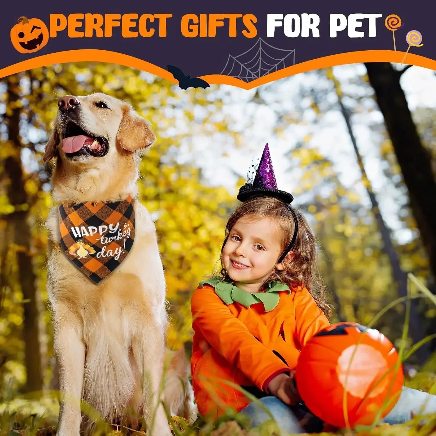 Pet Bandanas Halloween Reversible Dog Bandana Adjustable Classic Plaid Style Thanksgiving Dog Bandana Pet Accessories LckyPet™