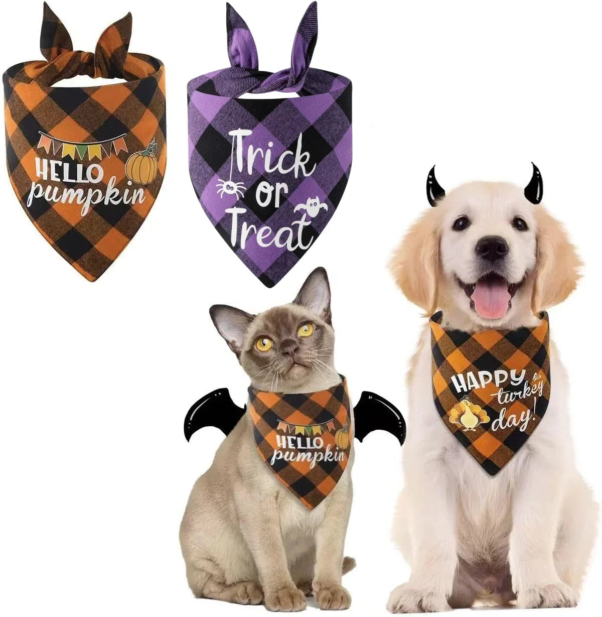 Pet Bandanas Halloween Reversible Dog Bandana Adjustable Classic Plaid Style Thanksgiving Dog Bandana Pet Accessories LckyPet™