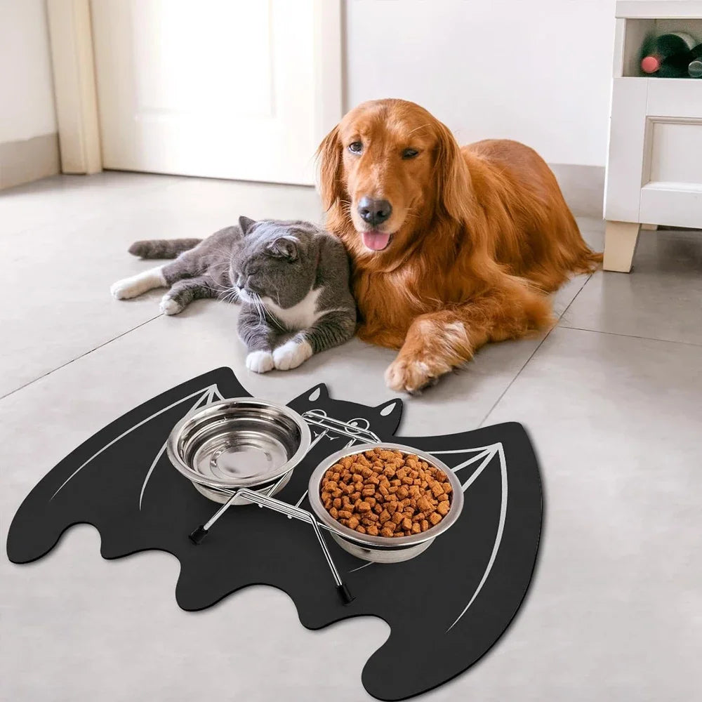 Halloween Spider Web Bat-shape Pet Feeding Mat Non-Slip Spillproof Protector Easy Clean Dining Mat Spooky Home Decor for Cat Dog LckyPet™