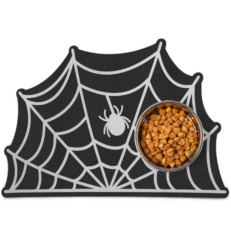 Halloween Spider Web Bat-shape Pet Feeding Mat Non-Slip Spillproof Protector Easy Clean Dining Mat Spooky Home Decor for Cat Dog LckyPet™