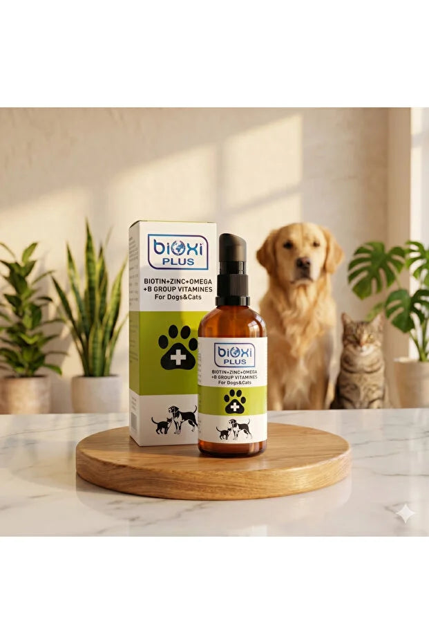 BİOXİ Plus Biotin + Zinc + Omega + B Vitaminleri 100 ML – Kedi ve Köpekler İçin Deri & Tüy Sağlığı Desteği - LckyPet™ LckyPet™
