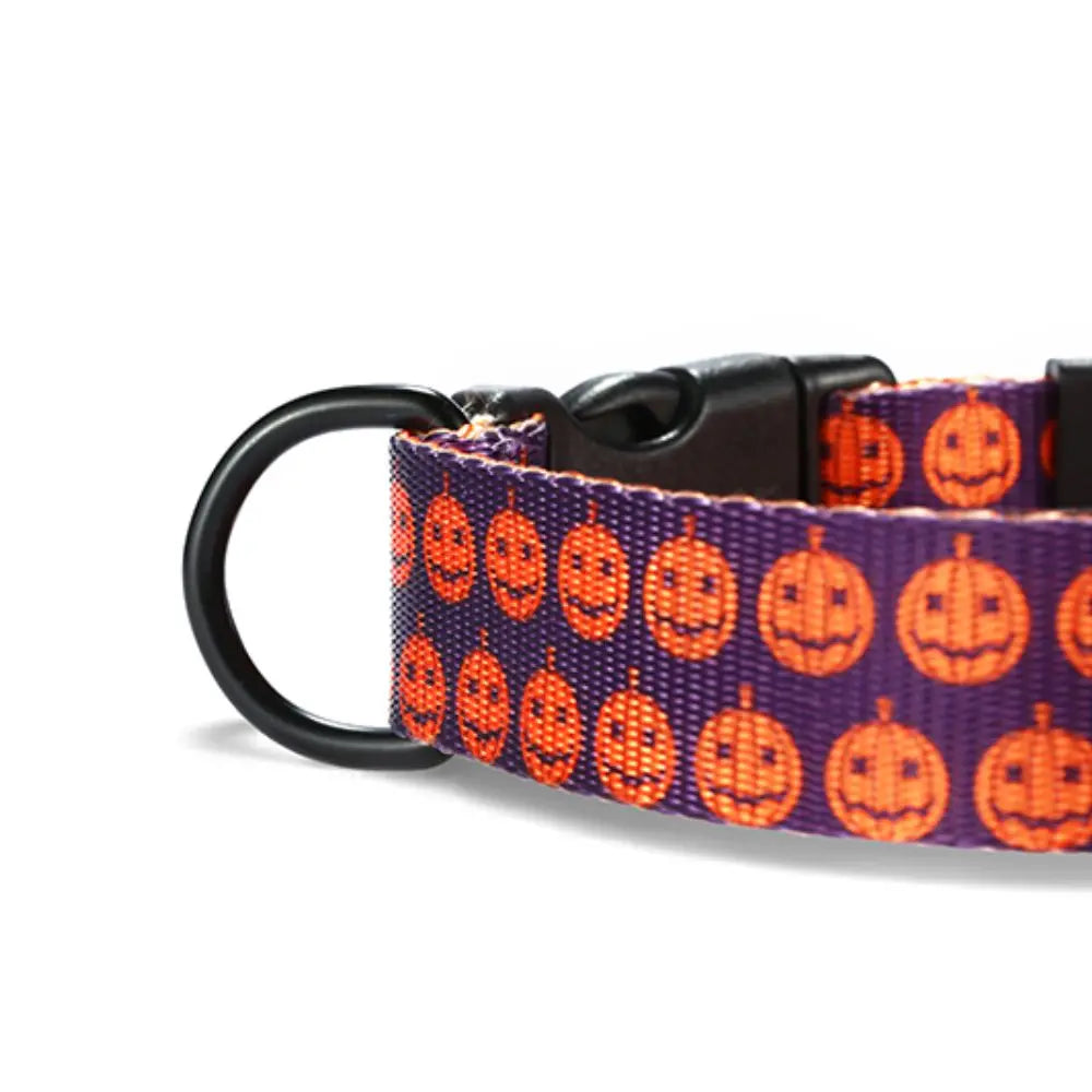 Personalized Dog Collar with Free Engraving, Matching Pet Leash,Customzied Contacts Buckle, Halloween Pumpkins Pet Collar LckyPet™