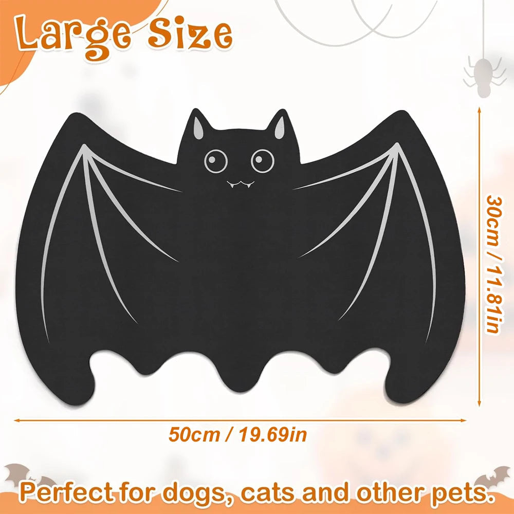 Halloween Spider Web Bat-shape Pet Feeding Mat Non-Slip Spillproof Protector Easy Clean Dining Mat Spooky Home Decor for Cat Dog LckyPet™