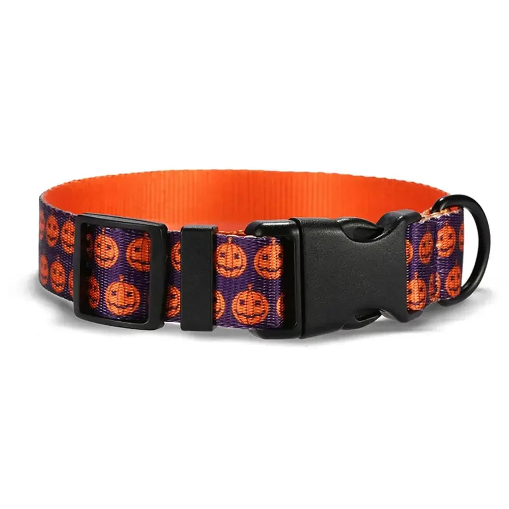 Personalized Dog Collar with Free Engraving, Matching Pet Leash,Customzied Contacts Buckle, Halloween Pumpkins Pet Collar LckyPet™