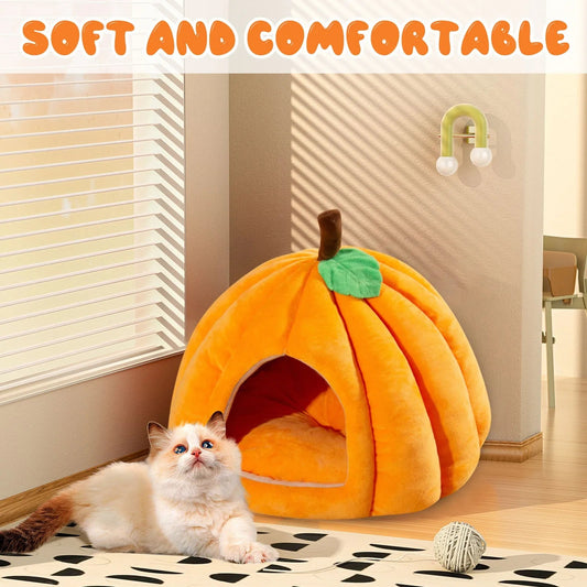 Halloween Theme Pumpkin Shape Autumn And Winter Comfy Cat And Dog Semi-enclosed Pet Bed Warm And Thick Cat And Dog House LckyPet™