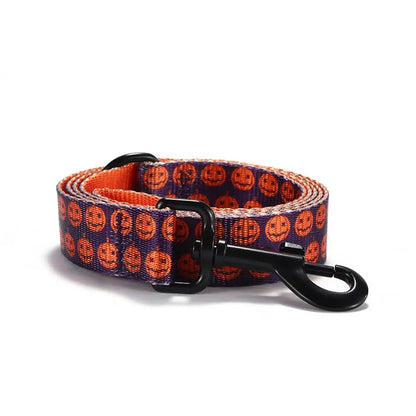 Personalized Dog Collar with Free Engraving, Matching Pet Leash,Customzied Contacts Buckle, Halloween Pumpkins Pet Collar LckyPet™