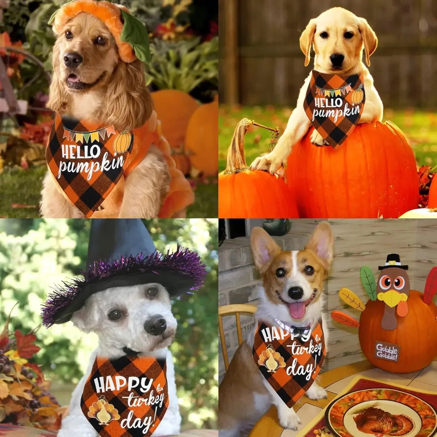 Pet Bandanas Halloween Reversible Dog Bandana Adjustable Classic Plaid Style Thanksgiving Dog Bandana Pet Accessories LckyPet™